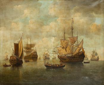 Dutch school, 19th century, 17th-century ships at anchor.
