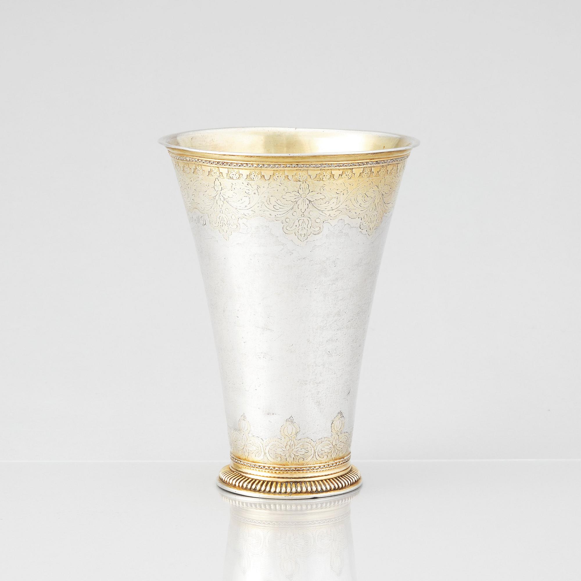A Swedish 18th Century parcel-gilt silver beaker, mark of Isak Sauer, Stockholm 1751.
