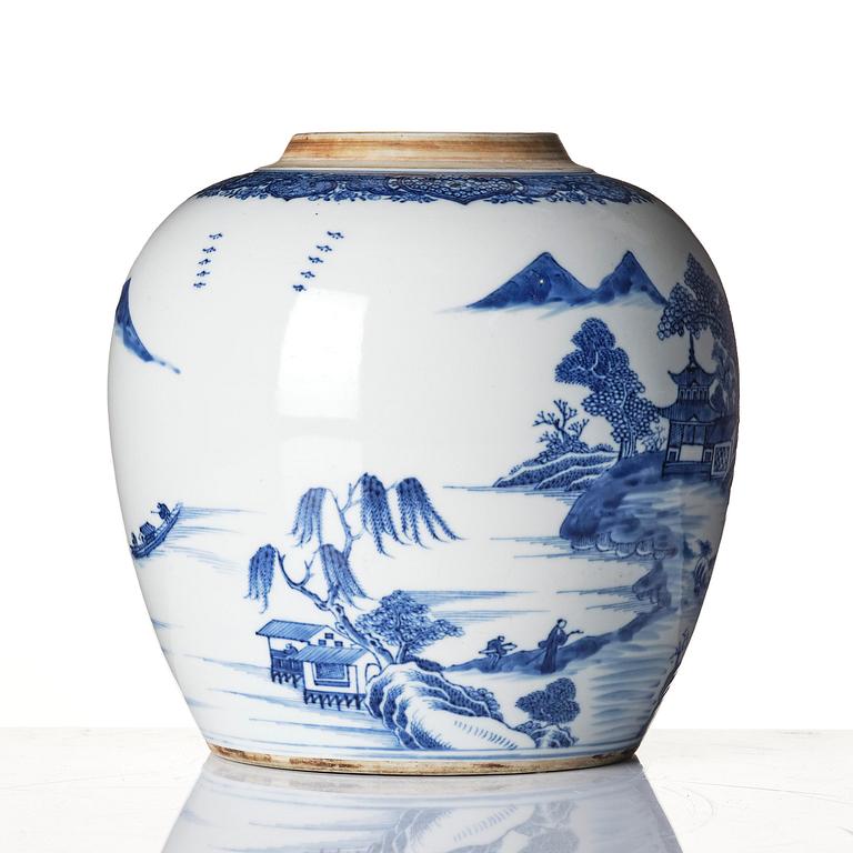 A blue and white jar, Qing dynasty, 18th century.