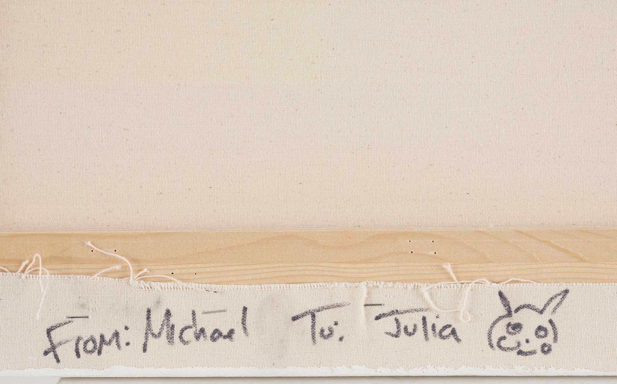 Michael Pybus, acrylic on canvas, signed and dated 2011 on verso. With dedication verso.