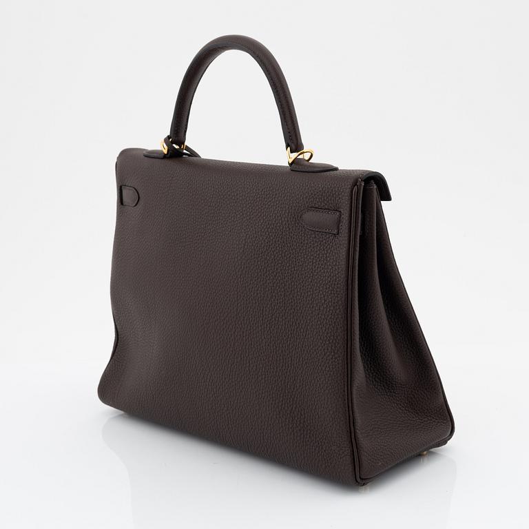 Hermès, a brown clemence leather and gold hardware 'Kelly 35', 2013.