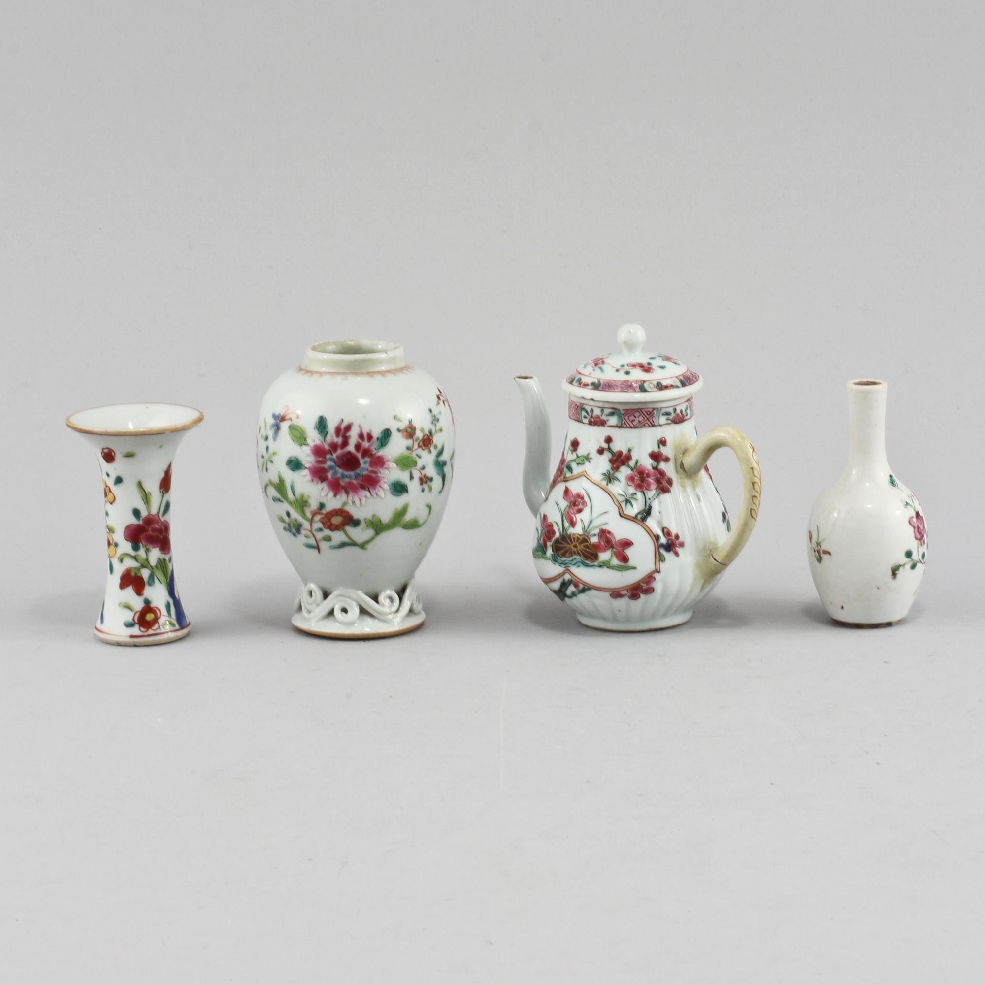 MINIATYRER, 4 delar, porslin, Kina, 1700/1800-tal.