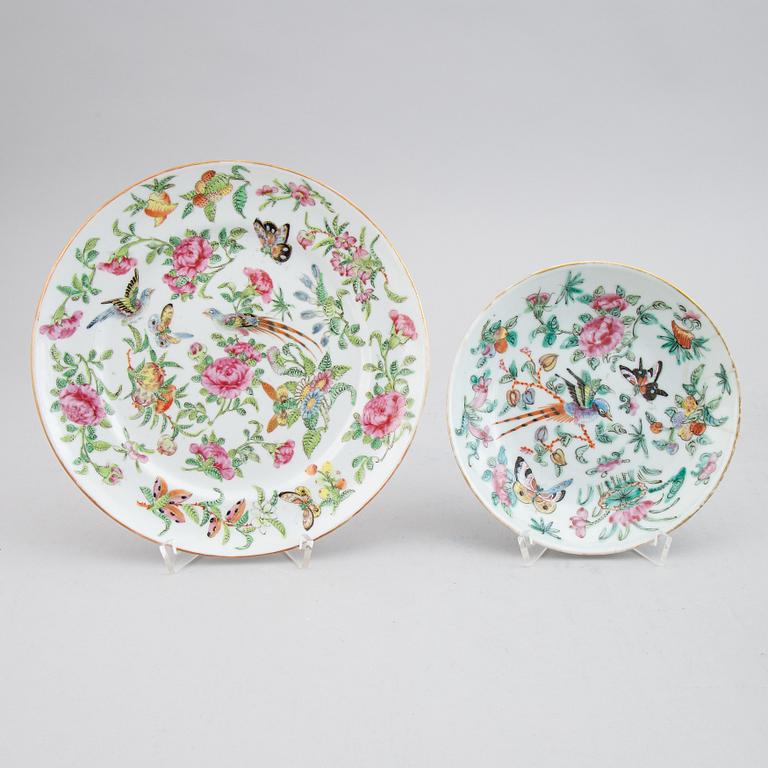13 famille rose Canton porcelain objects, Qing dynasty, late 19th century.
