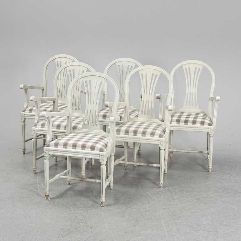 Six second half of the 20th Century Gustavian style armchairs.
