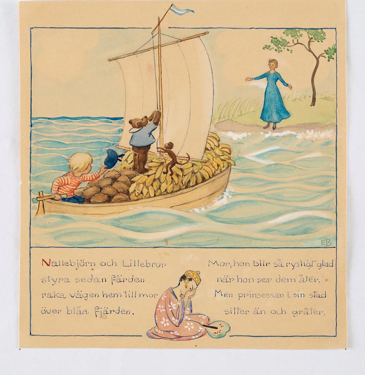 Elsa Beskow, "Lillebrors segelfärd. Bilderbok av Elsa Beskow. Med musik av Alice Tegnér".