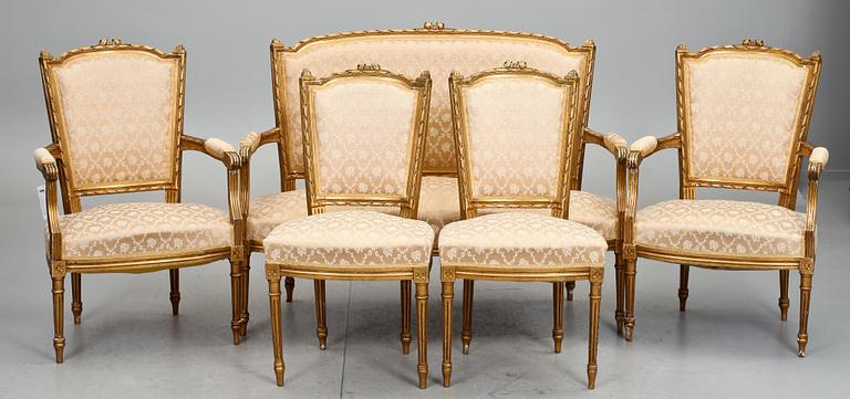 SALONGSMÖBLEMANG, 6 delar, Louis XVI-stil, 1900-talets första hälft.