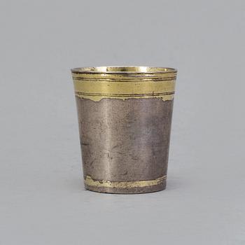 MINIATYRBÄGARE, silver, ostämplad,  Sverige 1600-talts slut/1700-talets början. Karolinsk.