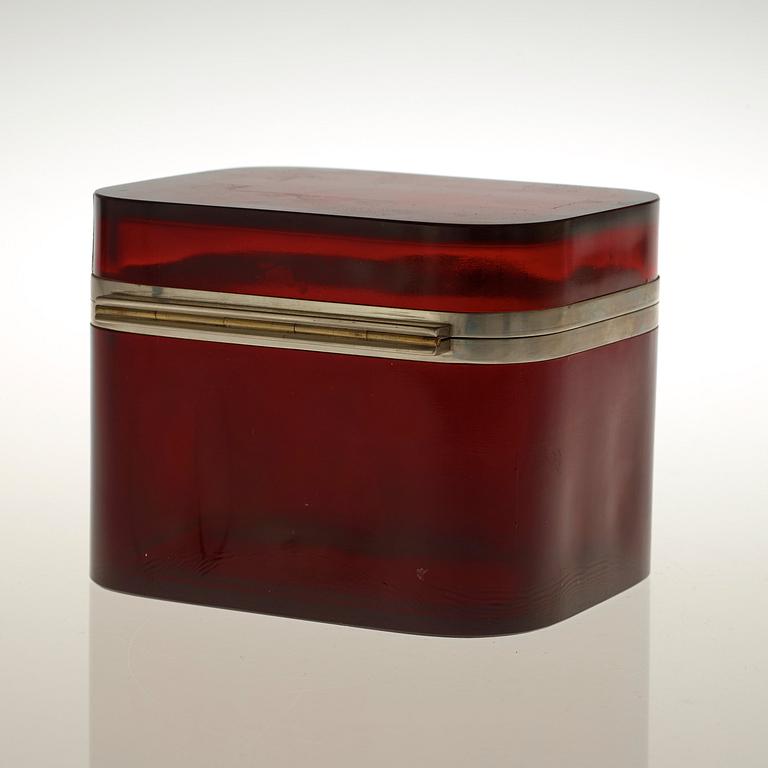 A Josef Frank red glass and pewter box for Svenskt Tenn.