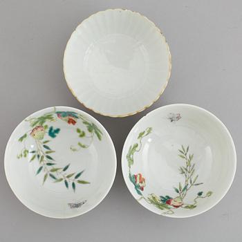 A set of three famille rose bowls, China, 20th Century.