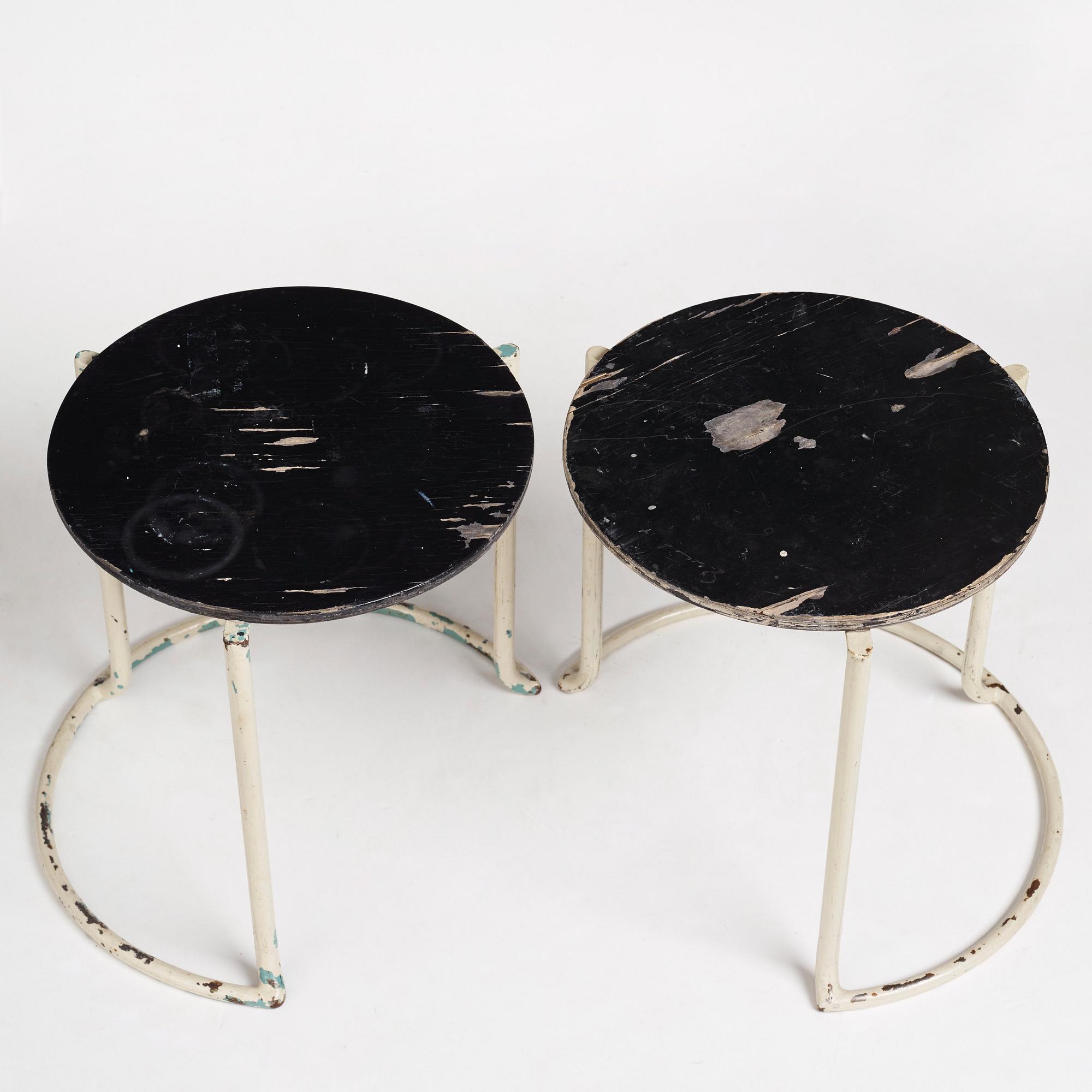 Alvar Aalto, a pair of entrance hall stools for the Paimio Sanatorium, executed by Aug. Louhen Rautasänkytehdas ja Valimo Oy, ca 1932.