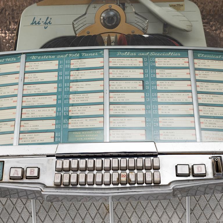 Jukebox, Wurlitzer, modell 2104, Rudolph Wurlitzer Company, North Tonawanda, New York, USA, 1957.