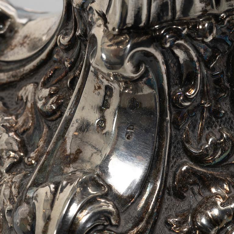 Gustaf Theodor Folcker, a pair of baroque style silver candle sticks, Stockholm, Sweden, 1846.