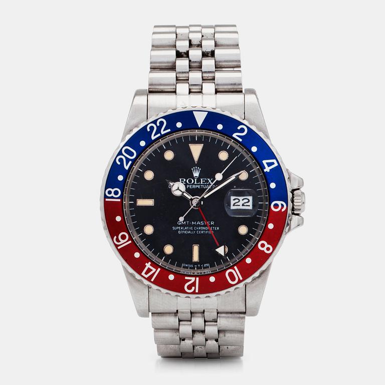 ROLEX, Oyster Perpetual, GMT-Master (Swiss-T<25), Chronometer, wristwatch, 39 mm,