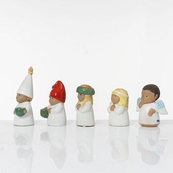 Lisa Larson, a set of five stoneware figurines, including from the series 'Adventsbarn', Gustavsberg.