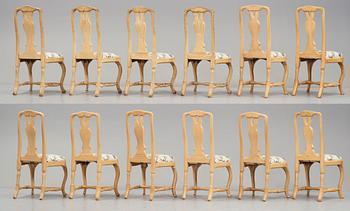 Twelve chairs (4 and 8 matched), Swedish Rococo, 18th century.