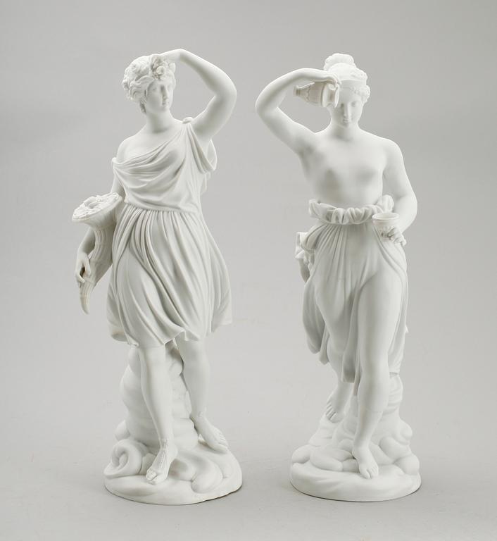 FIGURINER, 2 st, parian, 1900-tal, större modell.
