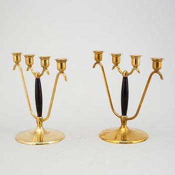 KANDELABRAR, ett par, mässing, O. H. Lagerstedt, Eskilstuna, 1950-tal.