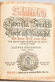 BOK, "Schibboleth, Swenska Språkets Rycht och Richtighet" av Jesper Sedberg, Skara 1716.