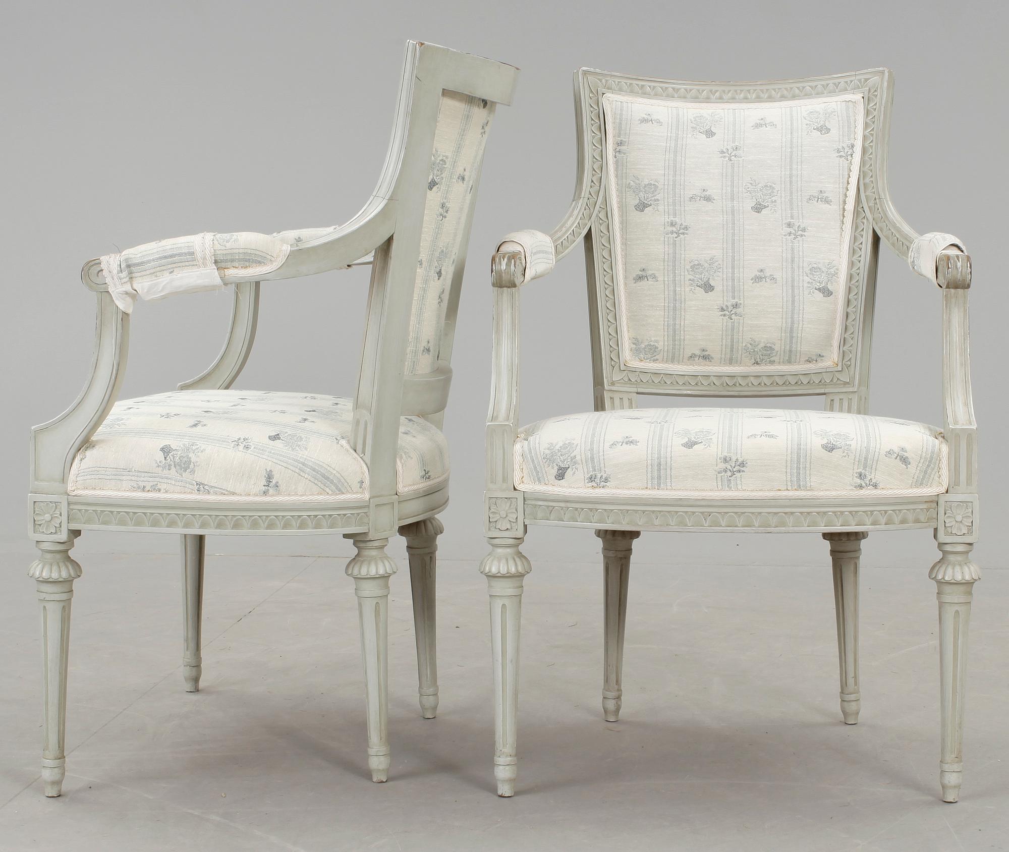 STOLAR, 6 st, samt KARMSTOLAR, 2 st, gustaviansk stil, Sylvén, 1900-talets andra hälft.