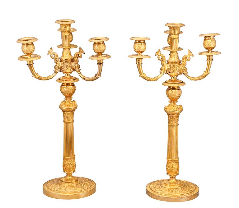 A PAIR OF FIVE LIGHT CANDELABRAS.