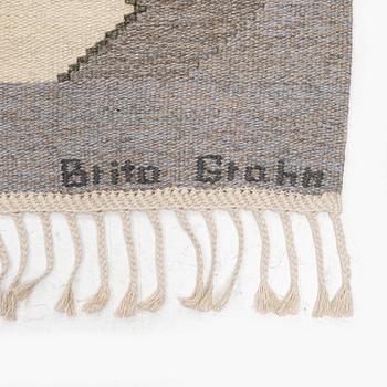 Brita Grahn, a carpet, "Blåvinge grågranit", rölakan och gobelängteknik, ca 290 x 211, signed Brita Grahn.