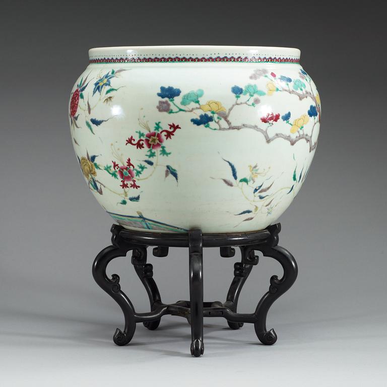 A large famille rose fish basin, late Qing dynasty.