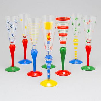 ANNE NILSSON, eight 'Clown' champagne glasses, Orrefors.