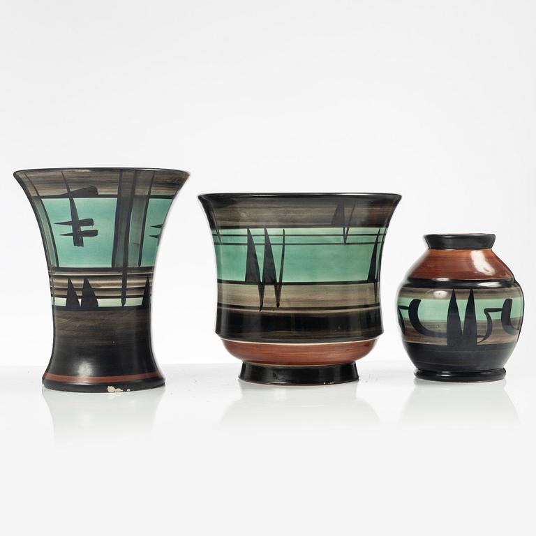 Margareta "Maggie" Wibom, ceramics, 3 pieces, Bo fajans, Gefle, around 1930.