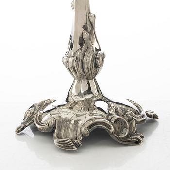 Gustaf Möllenborg, a pair of neo-rococo silver candle sticks, Stockholm, Sweden, 1855.