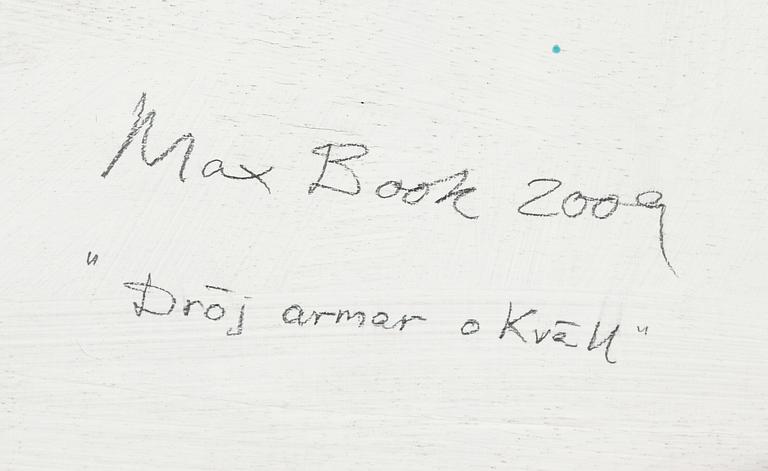 Max Mikael Book, mixed media on panel signed 2009 verso.