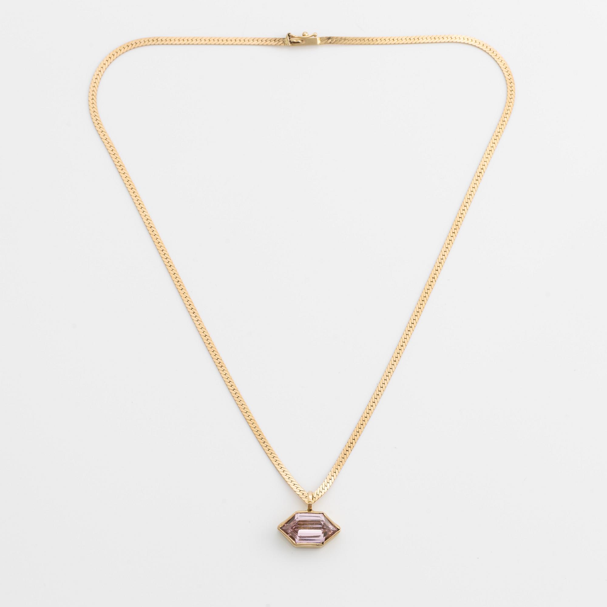 Collier, guld med hänge med rosatonad sten.