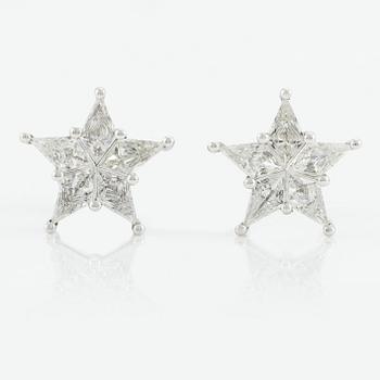 Earrings, in the shape of stars, white gold with fancy cut diamonds.
