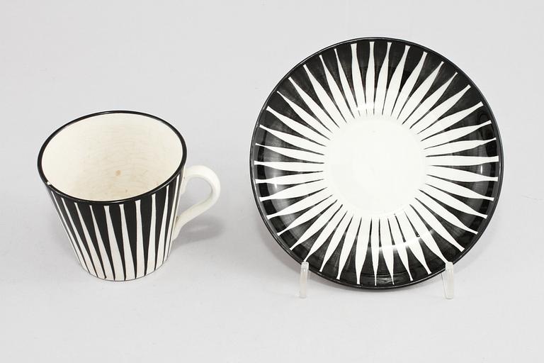 KAFFEKOPPAR MED FAT, 6 st, flintgods, Zebra, Eugen Trost, Upsala-Ekeby, 1955-1967.