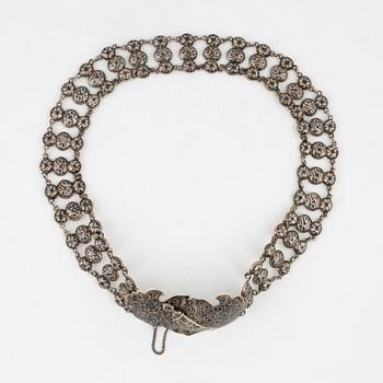 A silver and niello belt, unidentified Russian maker's mark, circa 1900.