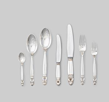 129. Johan Rohde, a set of 83 pieces of "Acorn" sterling and stainless steel flatware, Georg Jensen, Copenhagen post 1945.