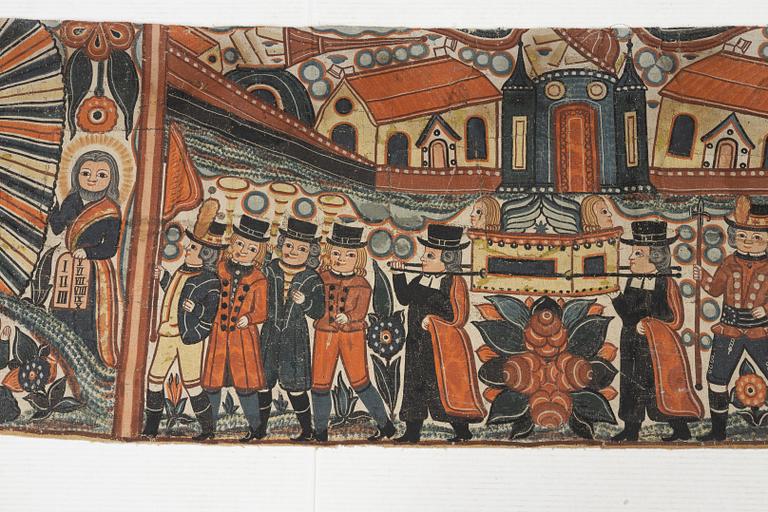 A traditional Swedish painting attributed to Johannes Nilsson, Brearedsskolan, Gyltinge, Halland.