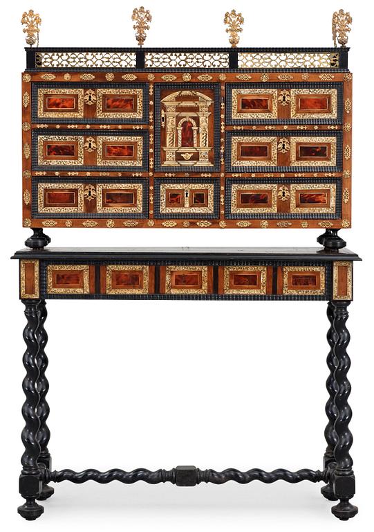 A Baroque 17/18th century cabinet, on later stand.