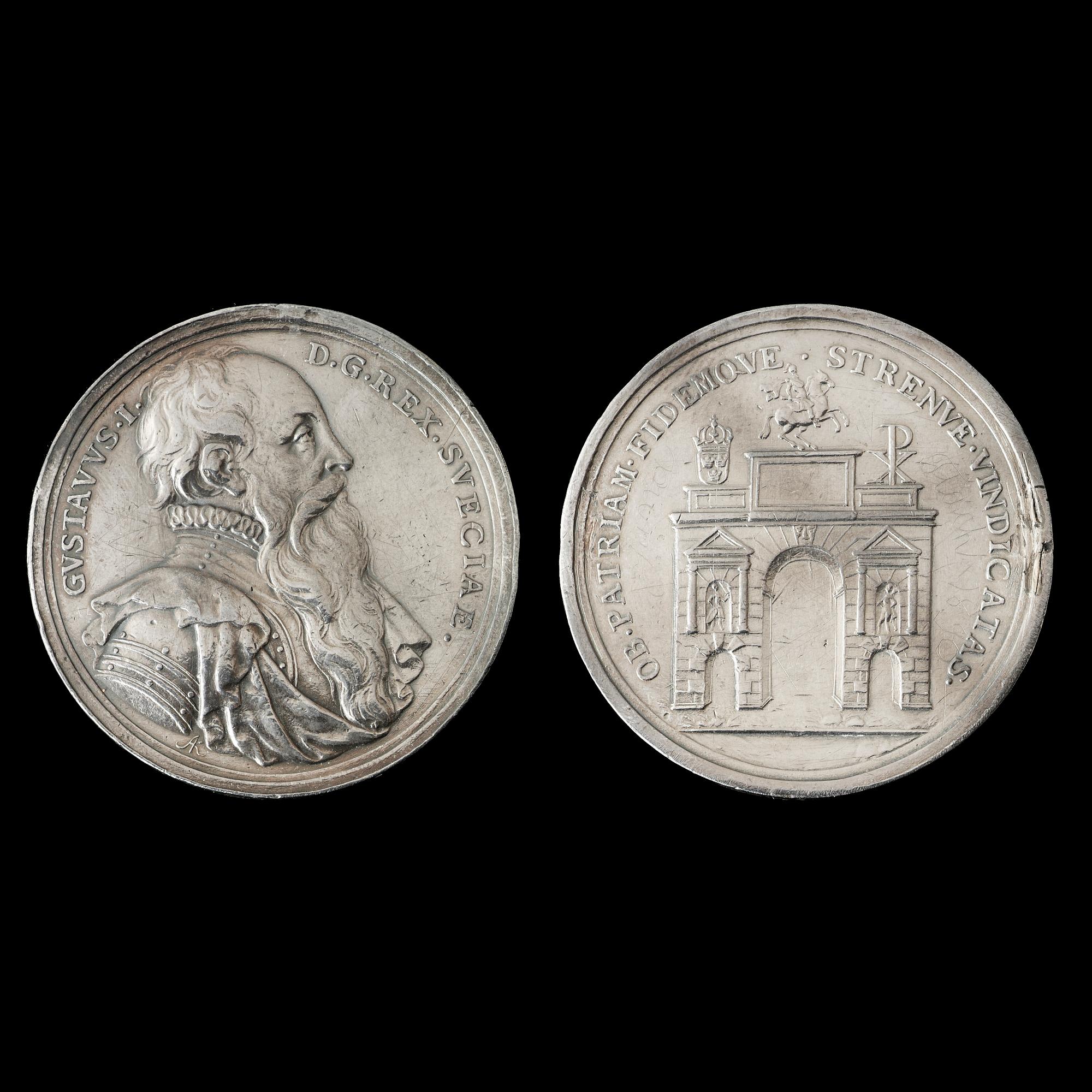 MEDALJER, 2 st, över Gustav Vasa och Erik XIV av A. Karlsteen, Silver 5,2 cm 61,3 g resp. 47,2 g.