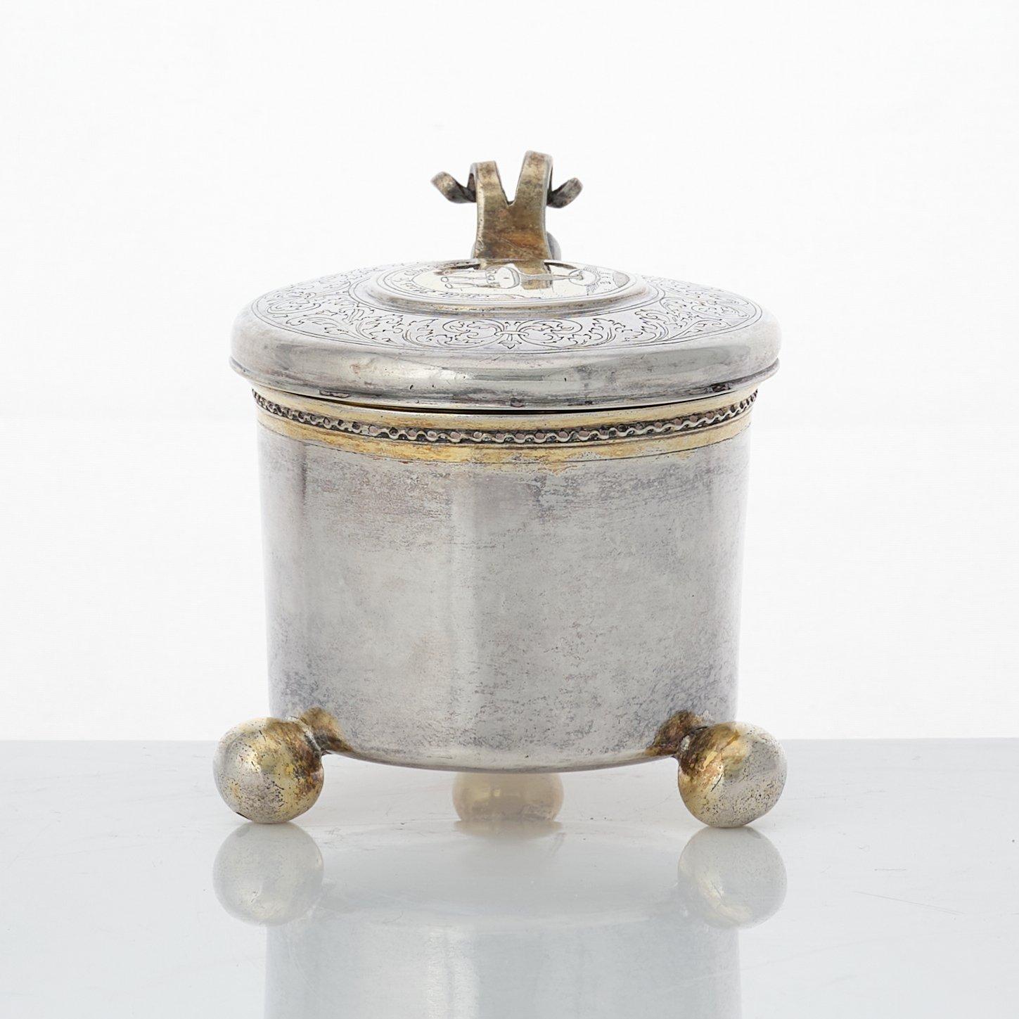 Magnus Myrman, miniatyrdryckeskanna, silver, Norrköping (verksam 1706-1730). Senbarock.