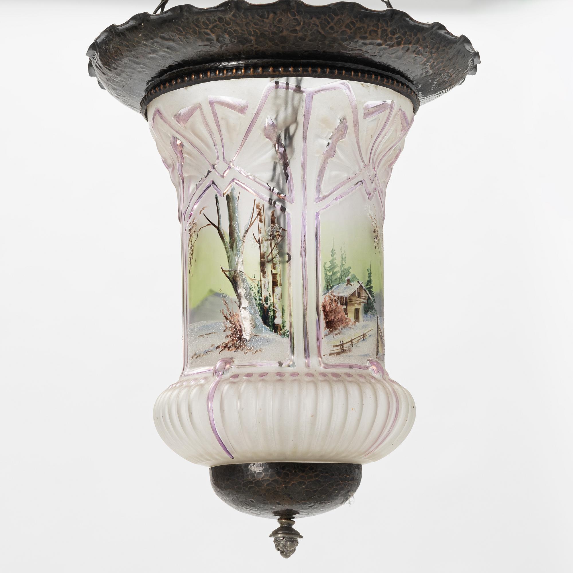 A glass ceiling lantern, turn of the Century 1900.