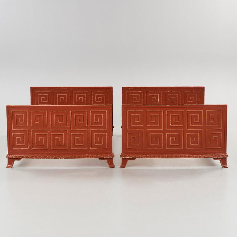 Axel Einar Hjorth, a pair of Swedish Grace 'Åbo' chinese red bed frames, Nordiska Kompaniet, ca 1929-30.