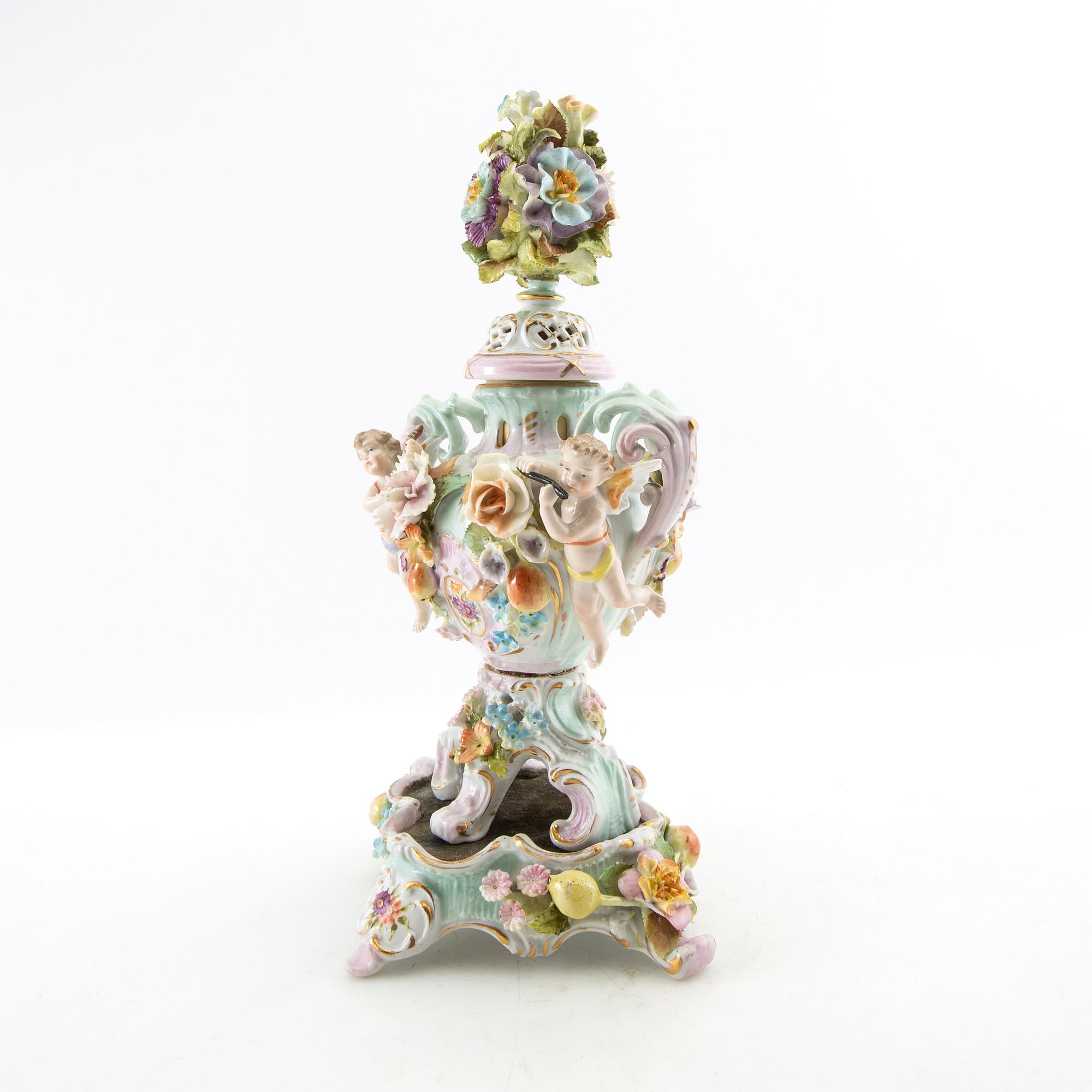 Urn with pedestal Rococo style Schierholz Germany late 19th century porcelain.