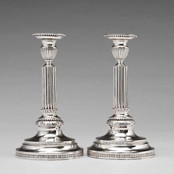 194. A pair of 18th century silver candlesticks, mark of Simson Ryberg, Stockholm 1787.