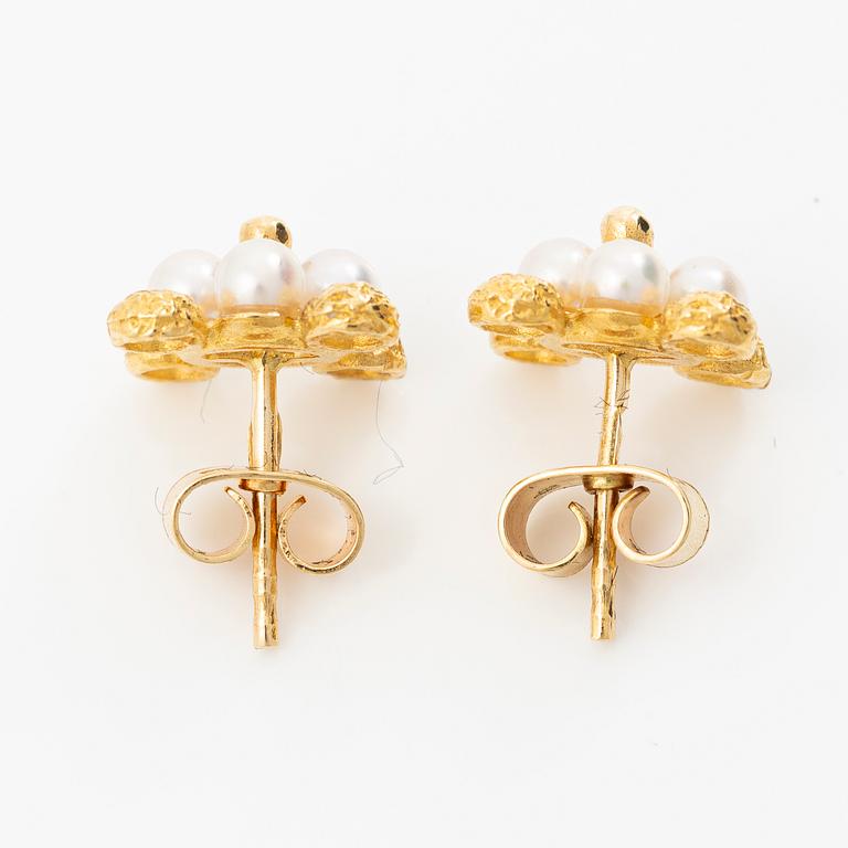Björn Weckström, a pair of 'Pearlflower' earrings, Fyrklövern Lapponia, Finland.