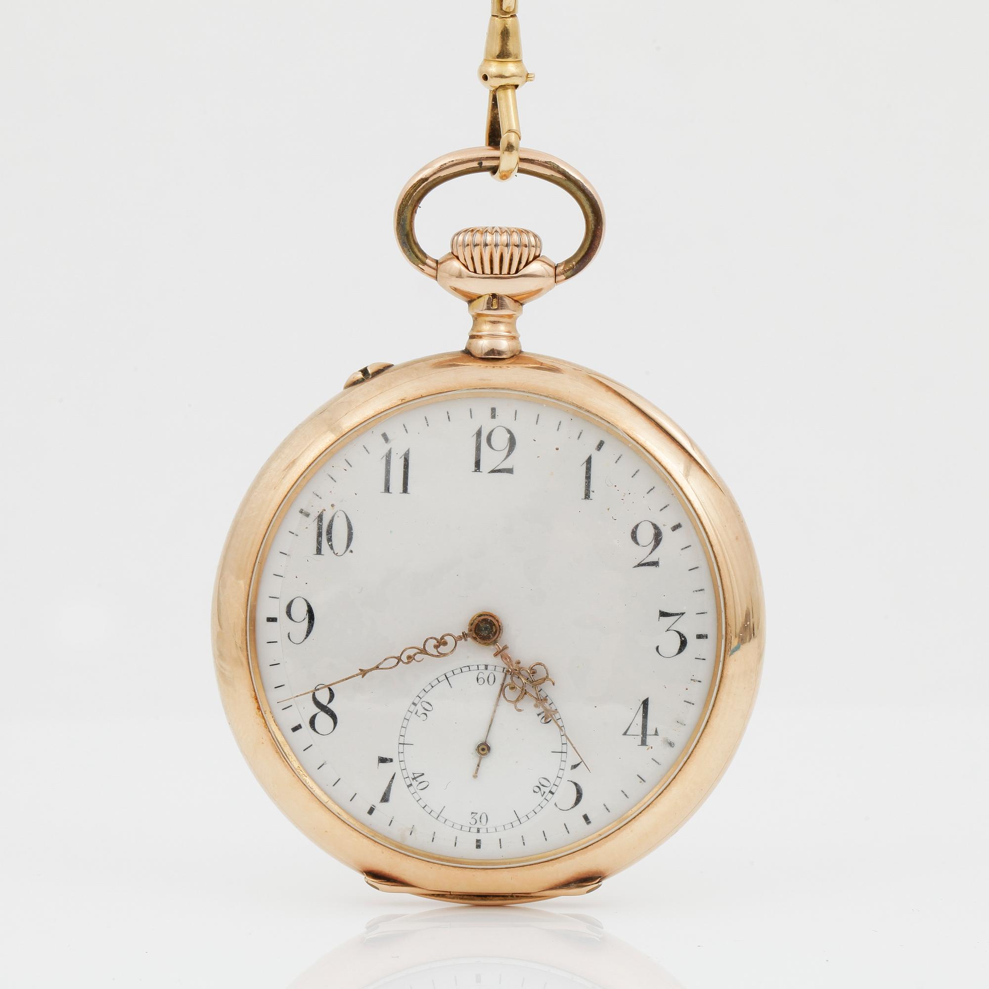 FICKUR, 14K Guld, boett och urverk märkt IWC, 1900-talets första hälft. Totalvikt 91,5 gram.