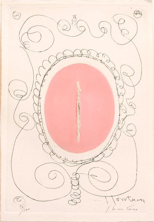 Lucio Fontana, color etching with relief and perforation signed and numbered 36/100.