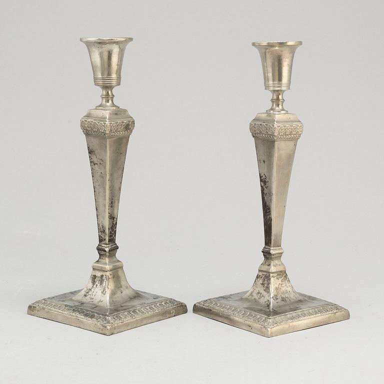 JOHAN PETTER FAGERSTRÖM,  a pair of pewter candlesticks from Kalmar, 1798-1845.