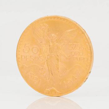 GULDMYNT, 50 Pesos Estados Unidos Mexicanos, Oro Puro. 21k, vikt ca 41 g.