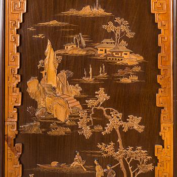 A chinese 20th century six-panel relief wood screen.