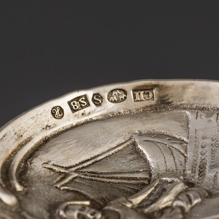 GUSTAF MÖLLENBORG, såssked, Stockholm, 1835 och PARTI SILVERBESTICK, 42 delar, bl.a. Rosenholm. Vikt 1183 g.